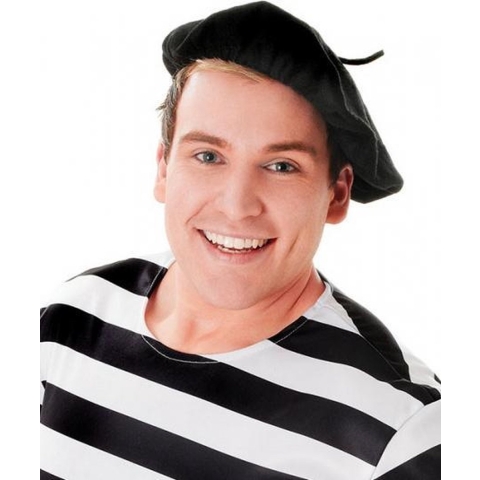 Franse carnaval verkleed alpino pet/baret - Set van 4x stuks - zwart - polyester -