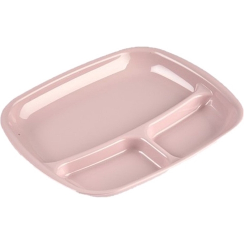 Set van 10x stuks camping/fondu/bbq kunststof borden 3-vaks oud roze 21 x 24 cm -