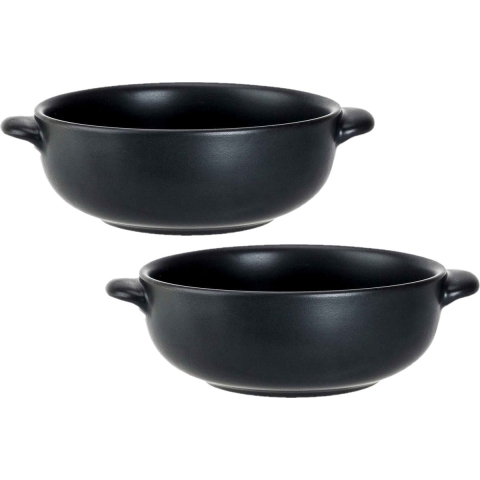 Set van 2x stuks kleine ovenschaaltjes zwart van porselein 13 cm rond -