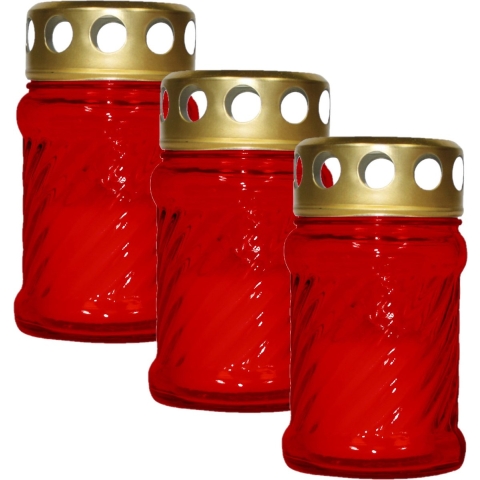 6x stuks grafkaarsen/gedenklichten met deksel rood 7 x 12 cm 10 uren brandtijd -