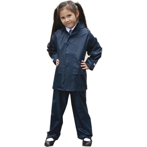 Regenpak winddicht navy blauw voor meisjes XS (98-104) -