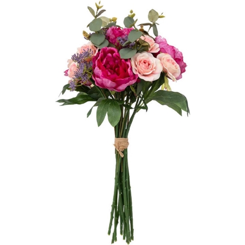 Kunstbloemen boeket Rozen - 53 cm - Bloemstuk - groen en roze tinten -