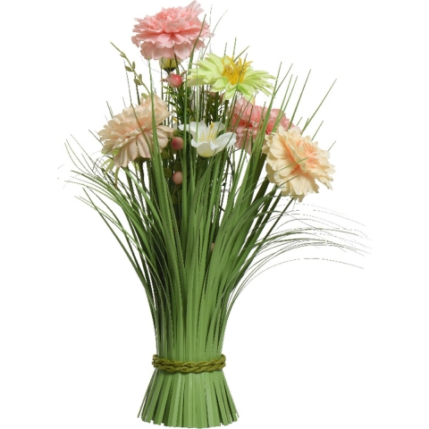 Kunstgras boeket bloemen - anjers - roze tinten - H40 cm - lente boeket -