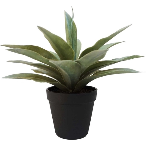 Kunstplanten Agave - grijs/groen - in zwarte pot - 19 cm -