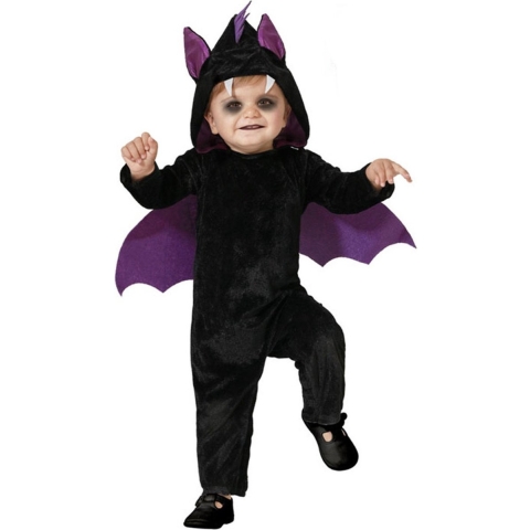 Verkleed pakje voor peuters - vleermuis - zwart/paars - carnaval/Halloween verkleedkleding 12-24 maanden (80-92) -