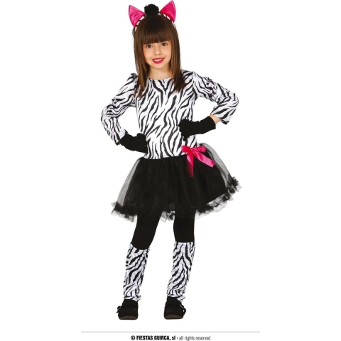 Dierenpak zebra verkleedjurkje voor meisjes - carnavalskleding/outfit zebra 7-9 jaar (122-134) -