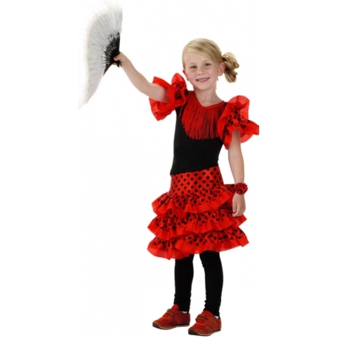 Spaanse jurk rood voor meisjes 6-8 jaar (M) -