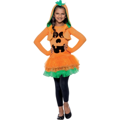 Pompoen kostuum - tutu jurkje - oranje - voor meisjes - Halloween verkleedkleding 130-143 (7-9 jaar) -