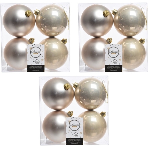 Decoris Kerstballen - 12x st - licht parel/champagne - 10 cm - kunststof - kerstversiering -