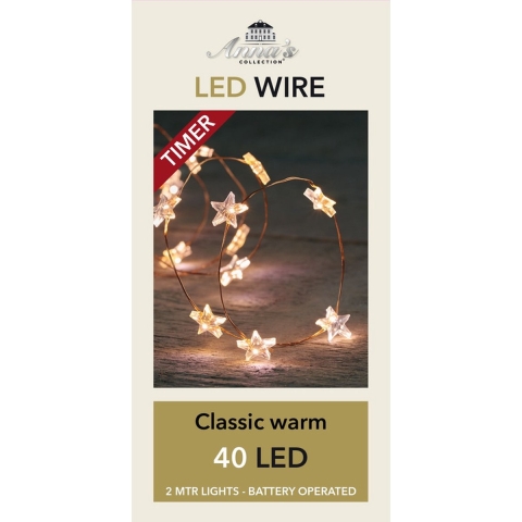 Draadverlichting - 2x - 40 led sterren lampjes - 200 cm - timer - batterij -
