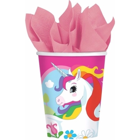 Kartonnen bekers Eenhoorn - 32x stuks - 266 ML - kinder verjaardag - 266 ml - kinderfeestje -