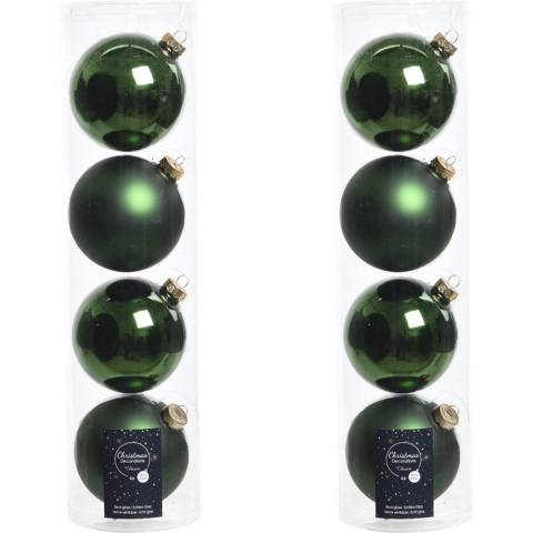 8x Donkergroene glazen kerstballen 10 cm glans en mat -