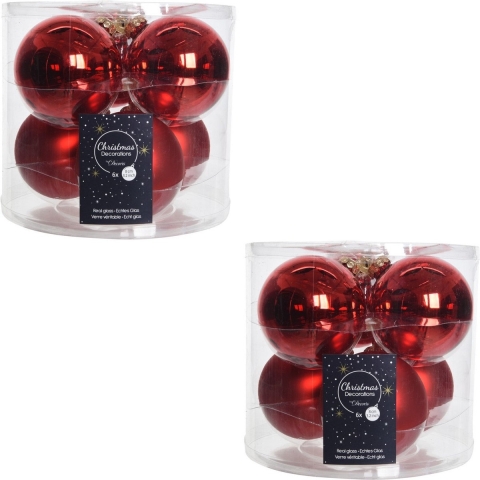 12x Kerst rode glazen kerstballen 8 cm glans en mat -