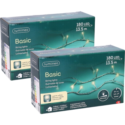 Kerstverlichting - 2x pakjes - lichtsnoer - warm wit - 13 m -