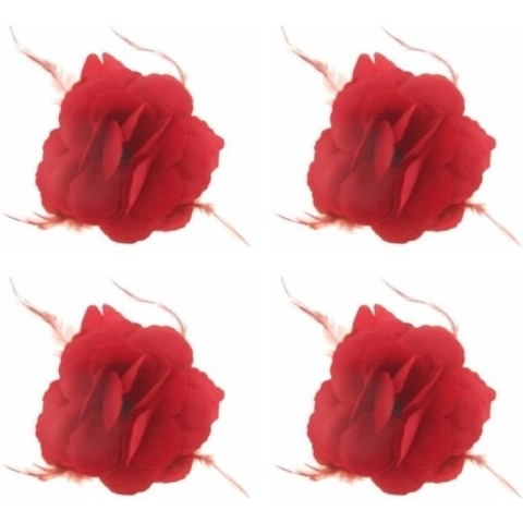 Set van 6x stuks decoratie of Hawaii/Spaanse haarbloem met veren rood 10x10 cm -