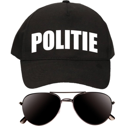 Politie agent verkleed setje pet/cap en donkere zonnebril -