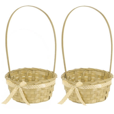 8x stuks rieten mandjes geel rond met hengsel 39 cm -