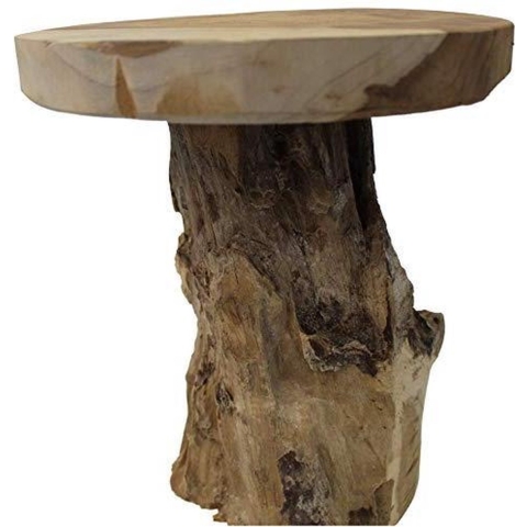 Bijzettafeltje Teakwood - lichtbruin - D25x H29 cm - plantenpot verhoger/koffie tafel -