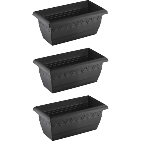 Hega Hogar Plantenbak - 3x - antraciet - rechthoek - kunststof - 40 x 20 cm -