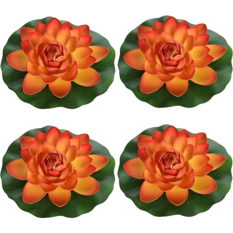 Drijvende kunst waterlelie bloemen - 4x - oranje - D18 cm - Vijver decoratie - Nep bloemen - Waterle -