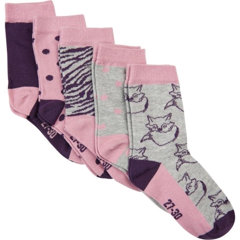 Minymo Sokken - 5-pack - Grijs/Roze - Minymo - 19/22 - Sokken