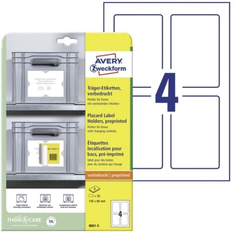 Avery-Zweckform 8001-5 Magazijnetiketten 120 x 80 mm Polypropyleen Wit, Lichtgrijs 20 stuk(s) Permanent hechtend