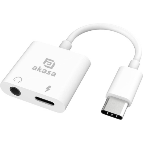 Akasa USB-C, Audio Adapter [1x USB-C - 1x Koptelefoon (3,5 mm aansluiting), USB-C bus (Power Delivery)] AK-CBCA30-08WH 8 cm Met laadbus