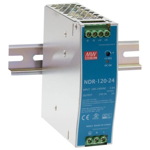 MW Mean Well NDR-120-24 DIN-rail netvoeding 24 V/DC 5 A 120 W Aantal uitgangen: 1 x Inhoud: 1 stuk(s)