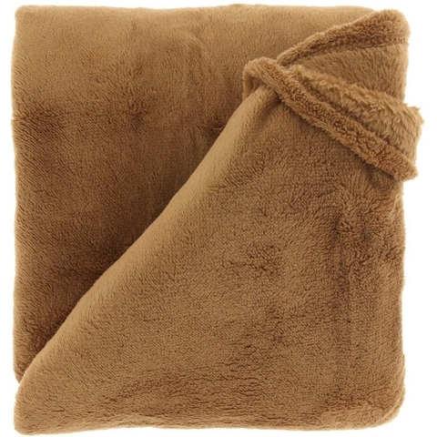 Deken/plaid Justin - licht bruin - polyester - 150 x 200 cm -