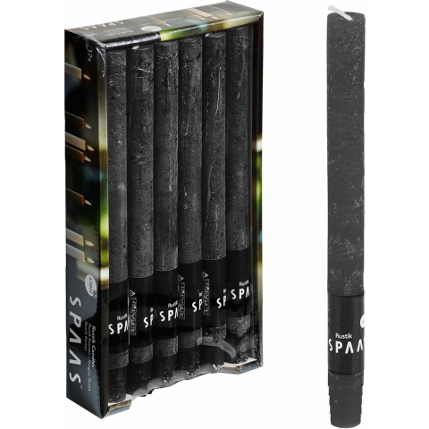 Dinerkaarsen rustiek - zwart - 12x - 25 cm - 10 branduren - huishoudkaarsen -