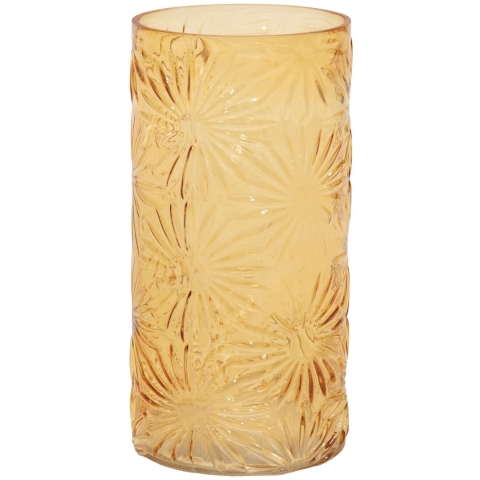 Mega Collections Bloemenvaas Debby - oranje - glas - bloem relief - 15 x 30 cm -