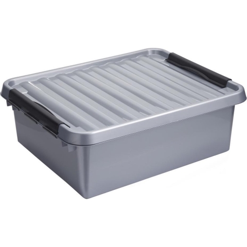 Sunware Q-Line opberg box/opbergdoos - 25 liter - 50 x 40 x 18 cm - kunststof - grijs -