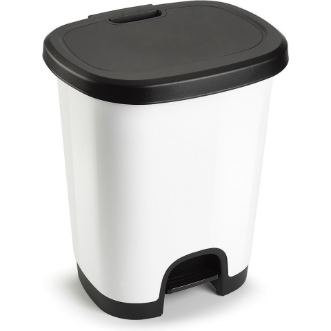 Plasticforte vuilvisbak Pedaalemmer - wit/zwart - 27 liter - 38 x 32 x 45 cm - kunststof - afval -