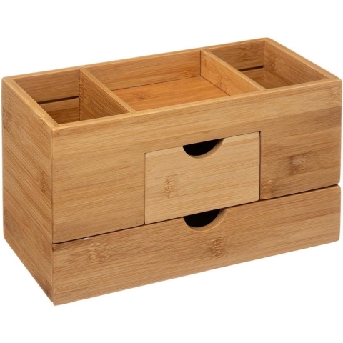 Sieraden/make-up organizer 3 vakken en 2 lades rechthoek 24 x 14,5 cm van bamboe -