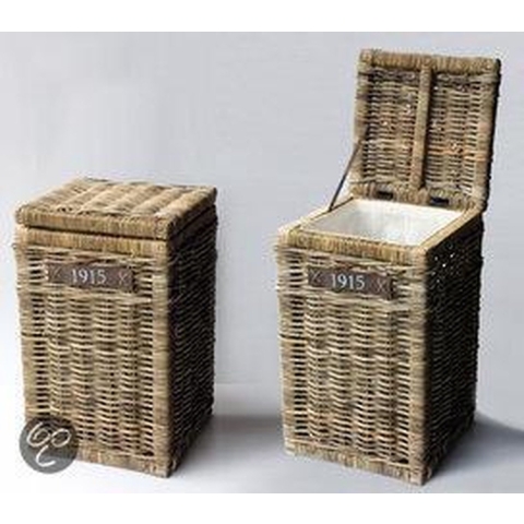 Wasmand met deksel - rotan - handgevlochten - 50 x 35 x 66 cm - riet - wasgoed mand -