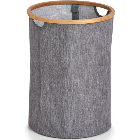 1x Ronde grijze wasmanden van stof 36 x 50 cm -