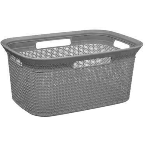 Wasmand van rotan gevlochten - grijs - kunststof - 45 liter - 59 x 41 x 27 cm -