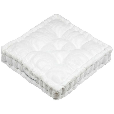 Stof Textile Vloerkussen Ribcord - wit - polyester - 45 x 45 x 10 cm - vierkant - Extra dik -