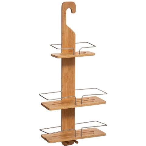 Luxe doucherekje/badkamerrekje 3 lagen bamboe hout met ophanghaak 31 x 12 x 70 cm -