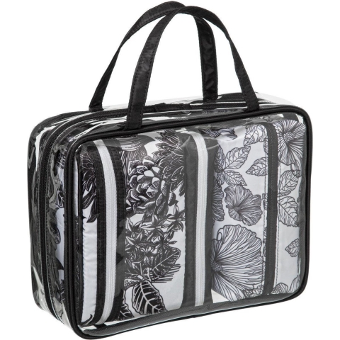 Set van 4x toilettassen/make-up/opberg tasjes bloemenprint zwart/wit -