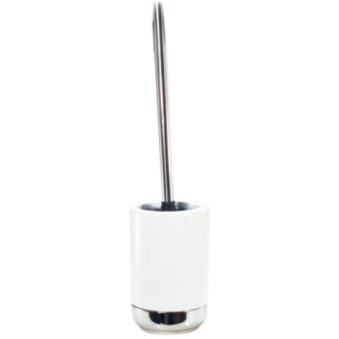 Toiletborstel wit/zilver met houder keramiek 42 cm -