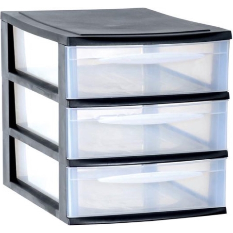 Ladenkast/bureau organizer zwart stapelbaar A4 met 3x lades L26 x B36 x H28 cm -