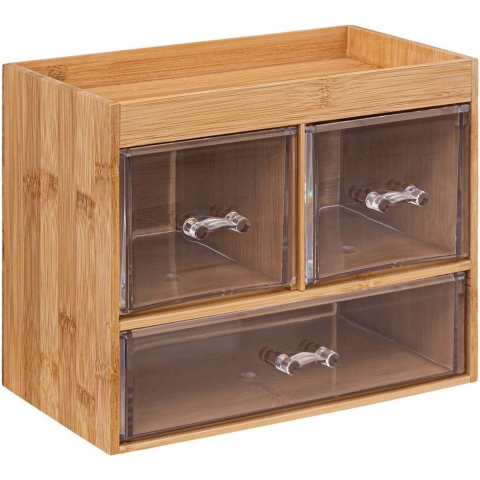 Sieraden/make-up organizer - 3 lades - 24 x 20 cm - rechthoek - bamboe/kunststof - opbergen -