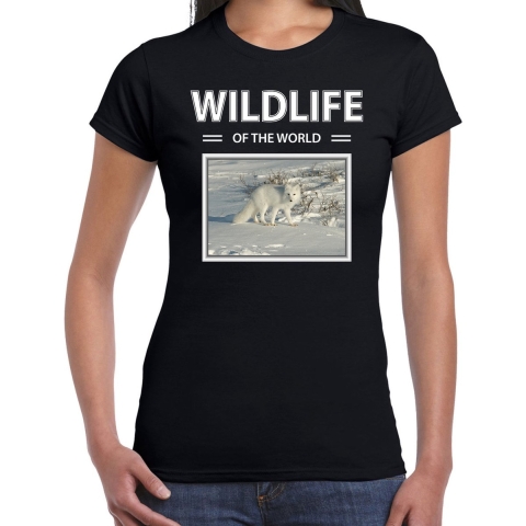Sneeuwvos t-shirt met dieren foto wildlife of the world zwart voor dames L -