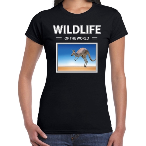 Kangoeroe t-shirt met dieren foto wildlife of the world zwart voor dames M -