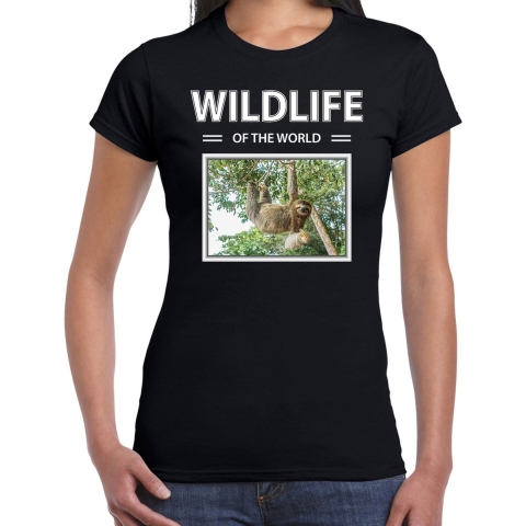 Luiaard t-shirt met dieren foto wildlife of the world zwart voor dames XL -