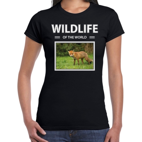 Vos t-shirt met dieren foto wildlife of the world zwart voor dames 2XL -