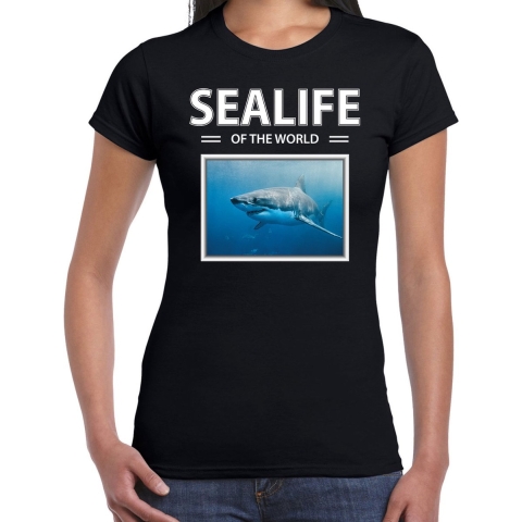 Haaien t-shirt met dieren foto sealife of the world zwart voor dames XL -