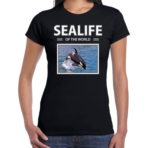 Orkas t-shirt met dieren foto sealife of the world zwart voor dames 2XL -