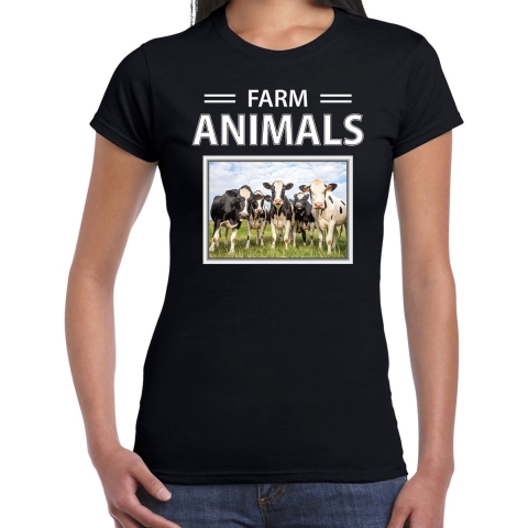 Kudde koeien t-shirt met dieren foto farm animals zwart voor dames 2XL -